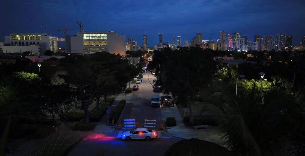 The streets around Marlins Park were closed to traffic Monday, Jan. 27, 2020 during Super Bowl LIV Opening Night in Miami. (Kent Porter / The Press Democrat) 2020