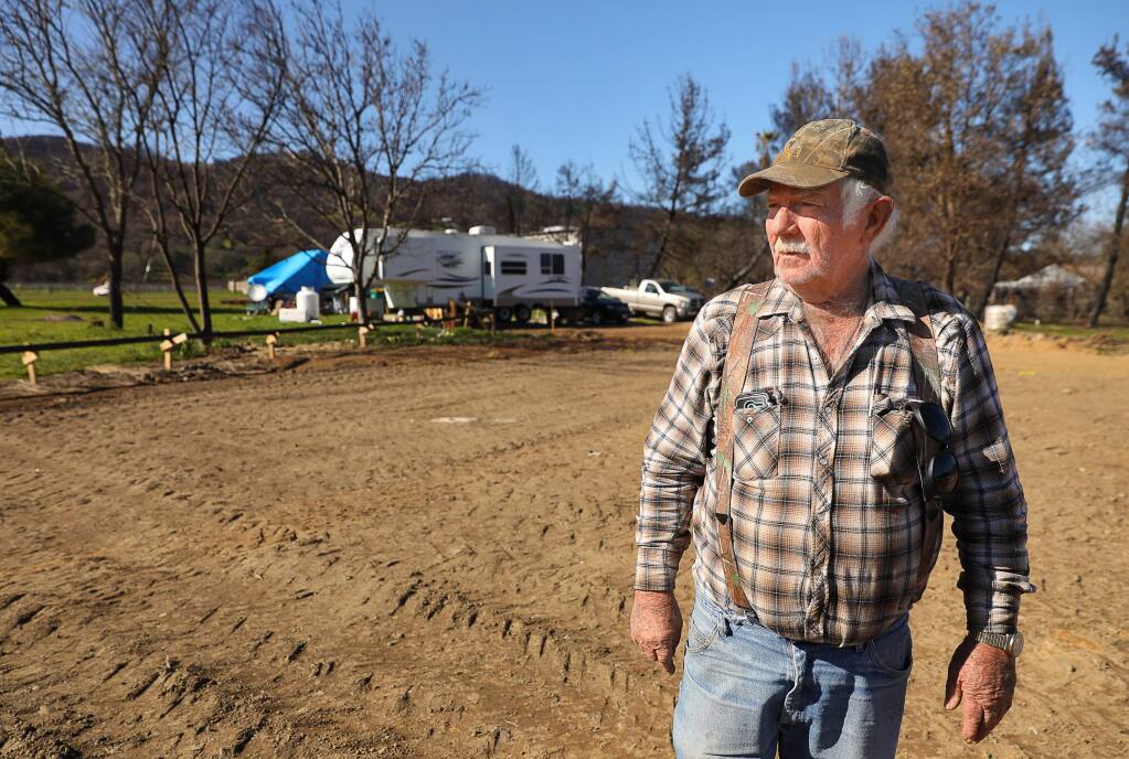 John Holder, whose home along Monterey Road in Redwood Valley was destroyed by the October wildfires, has been frustrated by the cost of building permits.(Christopher Chung/ The Press Democrat)