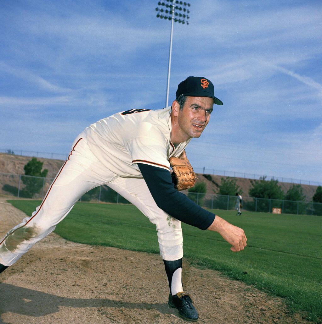 Pitcher Gaylord Perry of the San Francisco Giants is pictured in 1970. Perry, a master of the spitball, died Thursday, Dec. 1, 2022, at his home in Gaffney, S.C. He was 84. (AP Photo/Robert H. Houston)