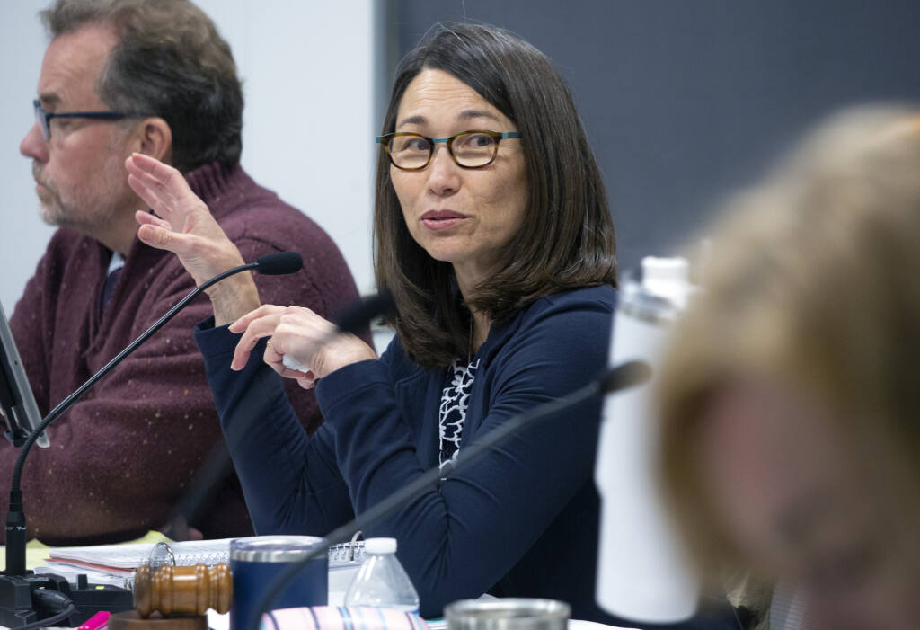 Anne Ching, president of the Sonoma Valley Unified School District Board of Trustees, at a meeting at the district offices on Railroad Avenue on March 9. (Robbi Pengelly/Index-Tribune)
