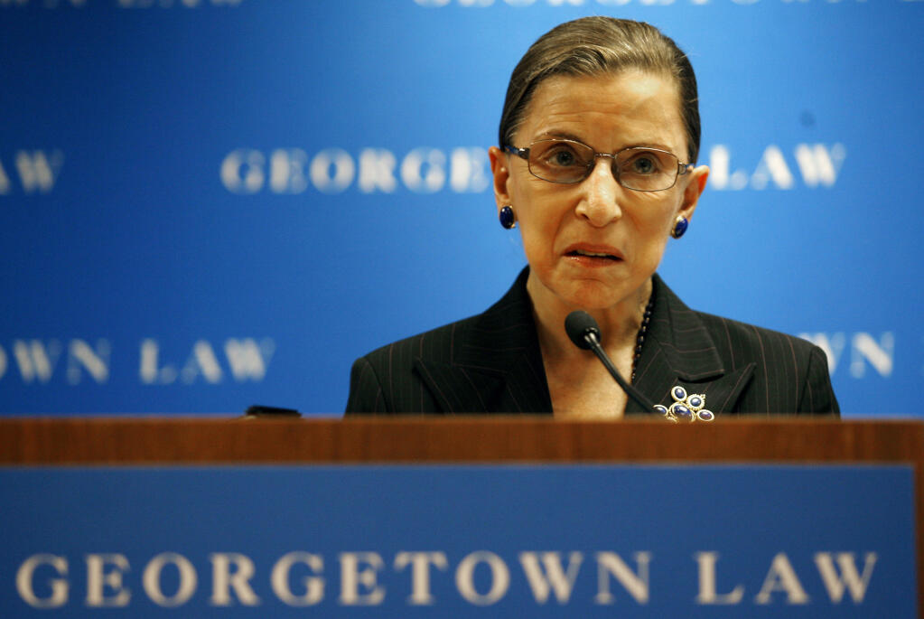 Late Supreme Court Justice Ruth Bader Ginsburg, above, speaking at Georgetown University Law Center in Washington in 2007. Ginsburg died Sept. 18. She was 87. (AP Photo/Jose Luis Magana, File)