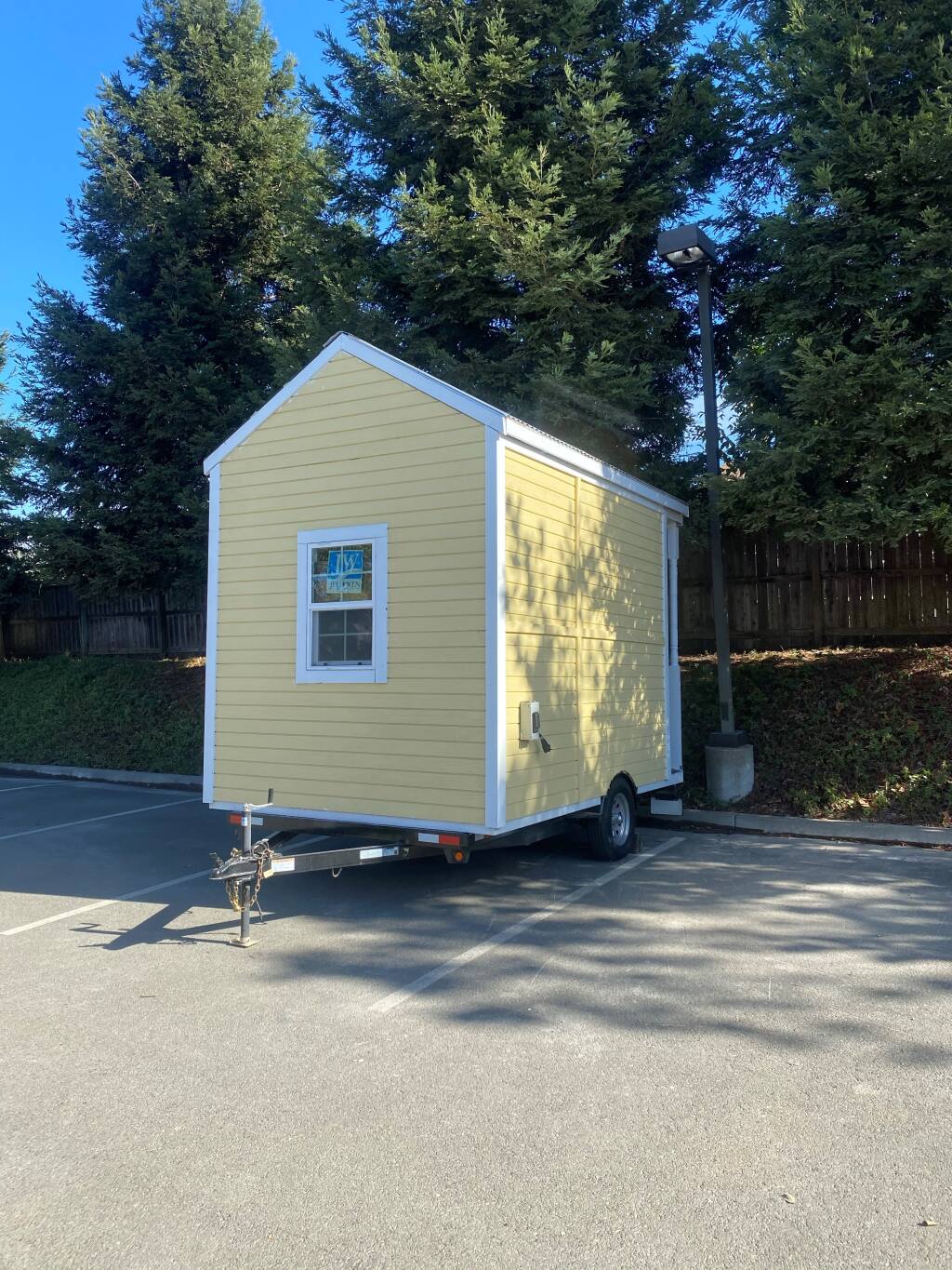 One of four tiny homes built by a cohort of high school students with the North Bay Construction Corps, which was being sold to raise money for future students, was stolen from a west Santa Rosa parking lot Jan. 15, 2021. (Kathy Goodacre)