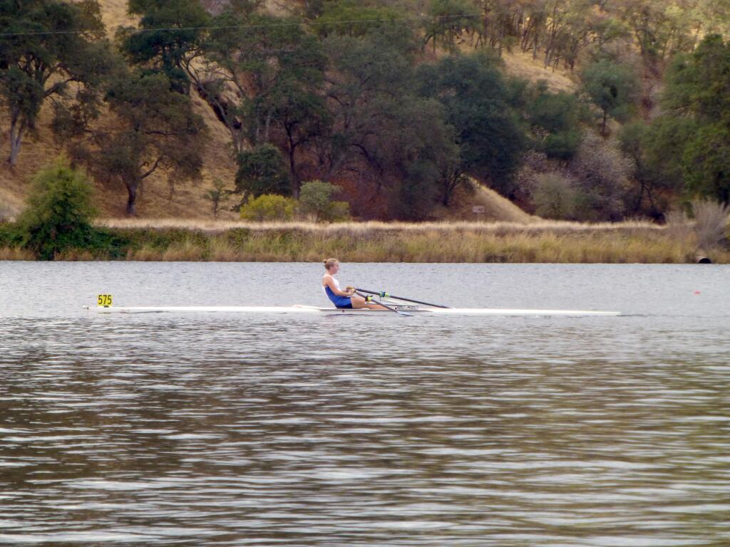 BONNIE HOLM PHOTOKelly Galten competes for the North Bay Rowing Club in the Head of the American on Lake Natoma in Rancho Cordova. the event is one of the largest fall races on the West Coast.