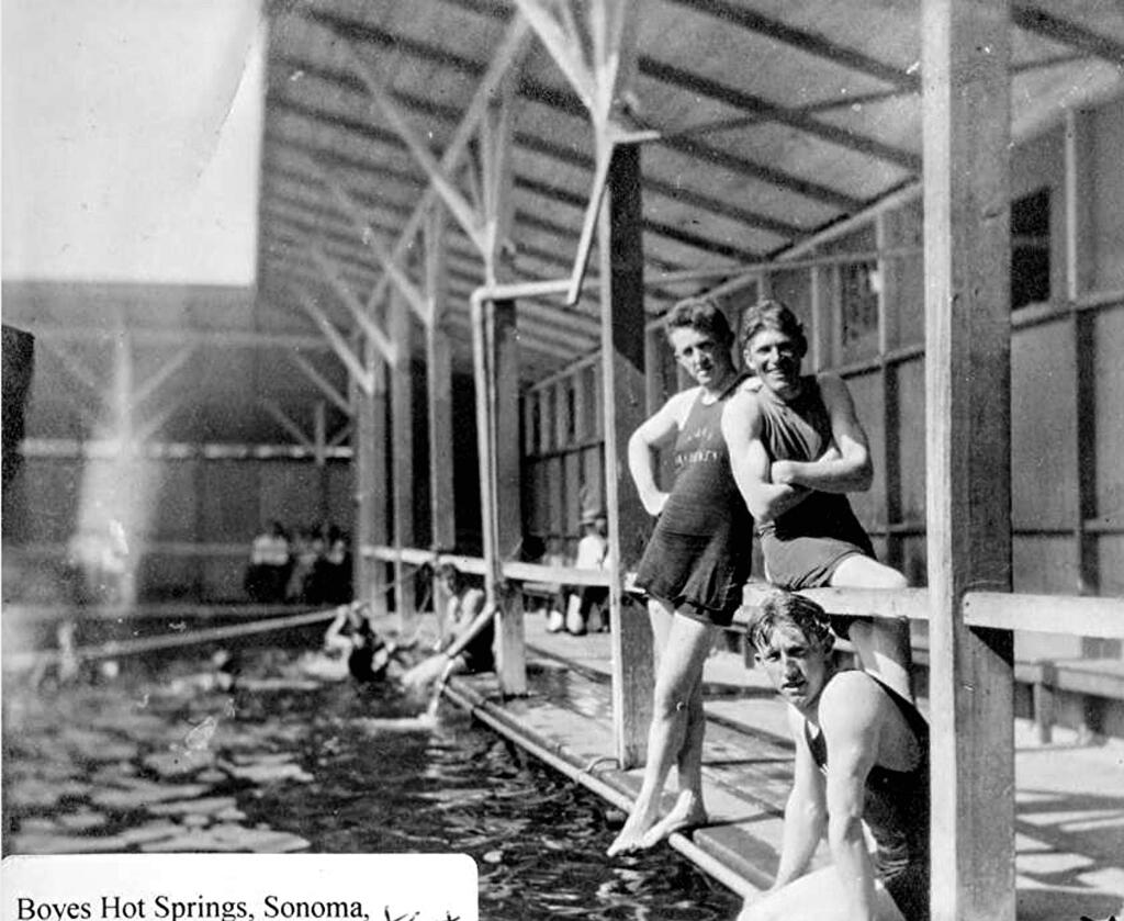 Sonoma County Library, COURTESY OF SUZANNE EVANS MILLERFred L. Volkerts at the swimming pool at Boyes Hot Springs, circa 1920. The thermal springs are the result of volcanic activity, associated with the movement of tectonic plates, in the region millions of years ago. The volcanoes went cold, but the warm water remained.