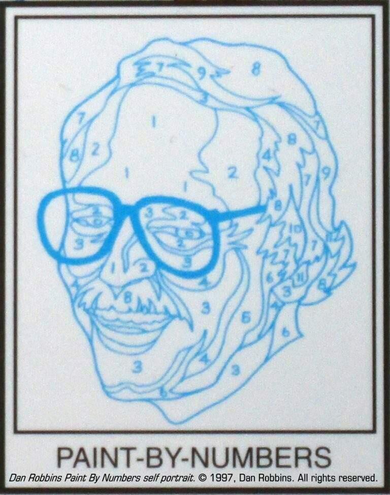 This image provided by Larry Robbins shows a numbered outline of a self portrait of Dan Robbins. Family members say Robbins, an artist who created the first paint-by-numbers pictures and helped turn the kits into an American sensation during the 1950s has died. Dan Robbins' son says his father died Monday, April 1, 2019 in Sylvania, Ohio. He was 93. (Courtesy of Larry Robbins via AP)