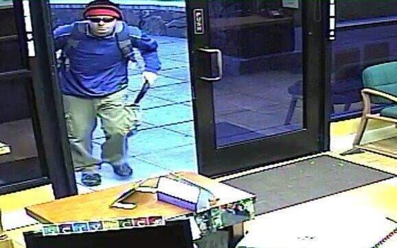 A surveillance image of the man suspected of robbing a Westamerica Bank in Glen Ellen. (COURTESY IMAGE)