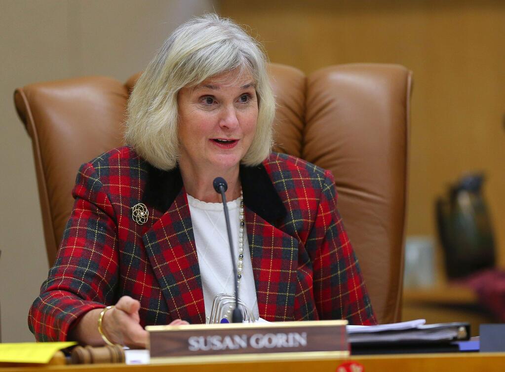 1st District Supervisor Susan Gorin, shown here in December, has lobbied her board colleagues to place a moratorium on new vacation-rental permits. They didn't bite, but were willing to compromise by creating exclusionary zones. (Christopher Chung/ The Press Democrat)