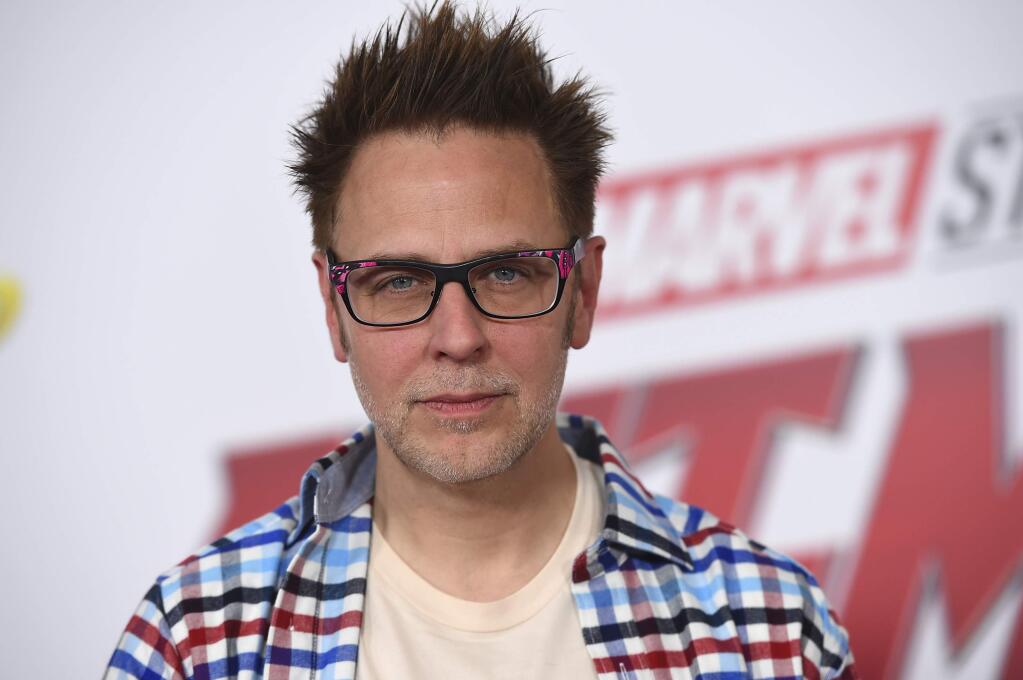 FILE - This June 25, 2018 file photo shows James Gunn at the premiere of 'Ant-Man and the Wasp' in Los Angeles. Months after being fired over old tweets, James Gunn has been rehired as director of “Guardians of the Galaxy Vol. 3.” Representatives for the Walt Disney Co. and for Gunn on Friday confirmed that Gunn has been reinstated as writer-director of the franchise he has guided from the start. (Photo by Jordan Strauss/Invision/AP, File)