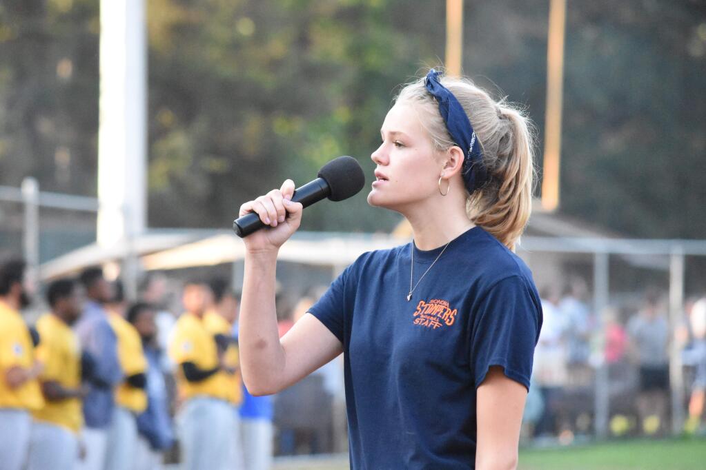 SVHS graduate (and current UCLA student) Grace Cutting singing the National Anthem at a Stompers game in 2016.