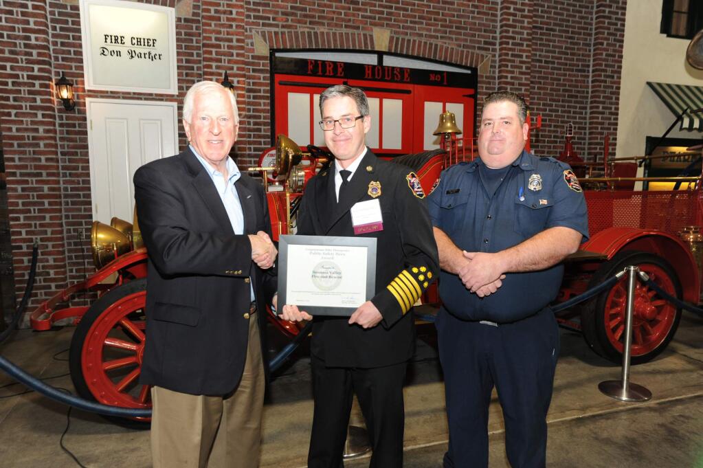 Submitted photoRep. Mike Thompson honors Sonoma Valley Fire and Rescue Chief Steve Akre and Firefighter William (Bill) Harper during ceremonies early this week.