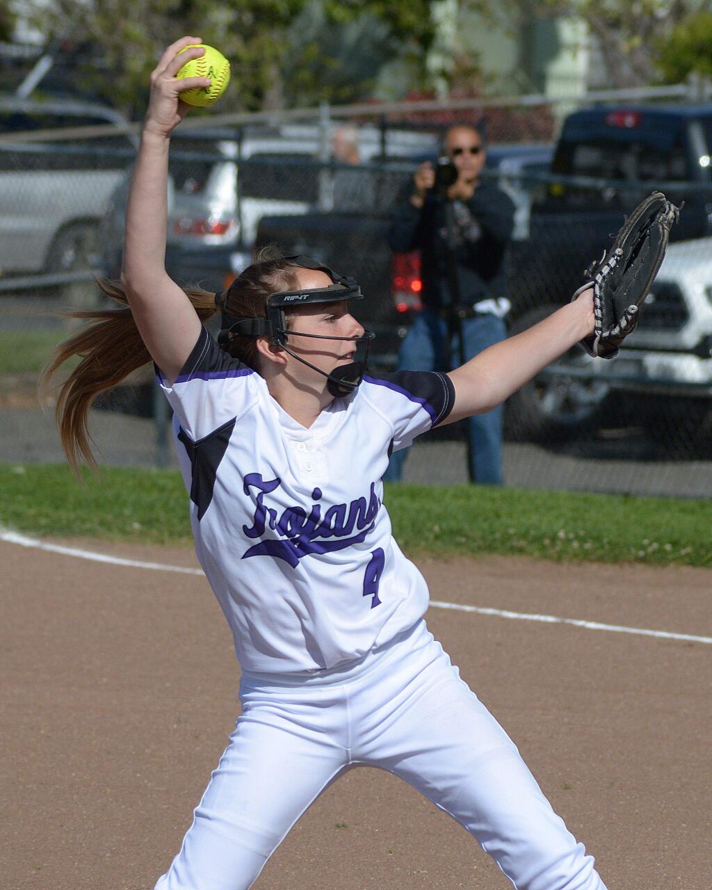 SUMNER FOWLER/FOR THE ARGUS-COURIERMindy O'Keefe helped pitch the T-Girls to third place in the prestigious Napa Tournament.