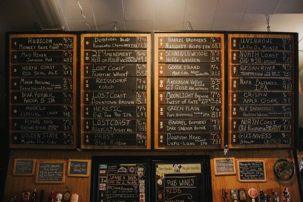 The beer board at Olde Sonoma.
