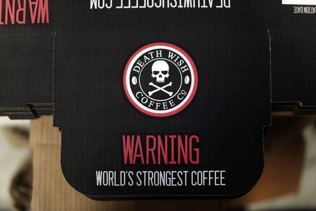 The warning label on Death Wish Coffee is meant to be funny. The one that may be placed on coffee in Calfiornia? Not so much. But it shouldn't be taken seriously either. (NATHANIEL BROOKS / New York Times)