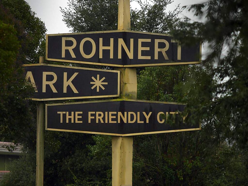 The sign near the southern border of Rohnert Park proclaims it 'The Friendly City.' (Kent Porter/The Press Democrat)