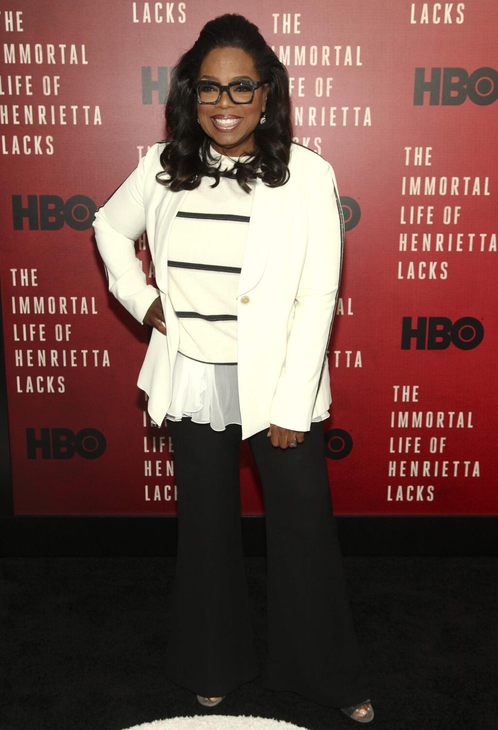 Oprah Winfrey attends the premiere of HBO Films' 'The Immortal Life of Henrietta Lacks' at the SVA Theatre on Tuesday, April 18, 2017, in New York. (Photo by Andy Kropa/Invision/AP)