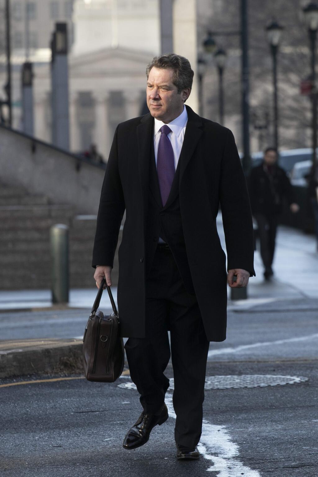 Jeffrey Lichtman, a defense attorney for Joaquin 'El Chapo' Guzman, arrives at federal court, Monday, Feb. 4, 2019 in New York. A jury is due to begin deliberations Monday at the U.S. trial of the infamous Mexican drug lord Joaquin 'El Chapo' Guzman. (AP Photo/Mark Lennihan)