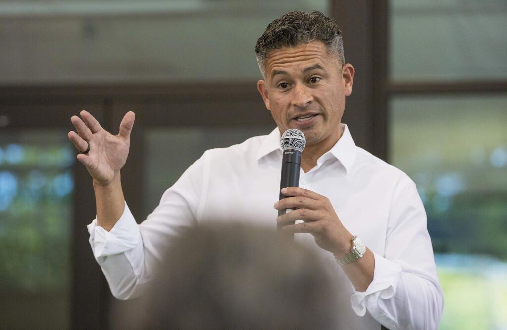 Sonoma Valley High School principal Alberto Solorzano at a meet-and-greet held in the high school's auditorium in 2019. (Photo by Robbi Pengelly/Index-Tribune)