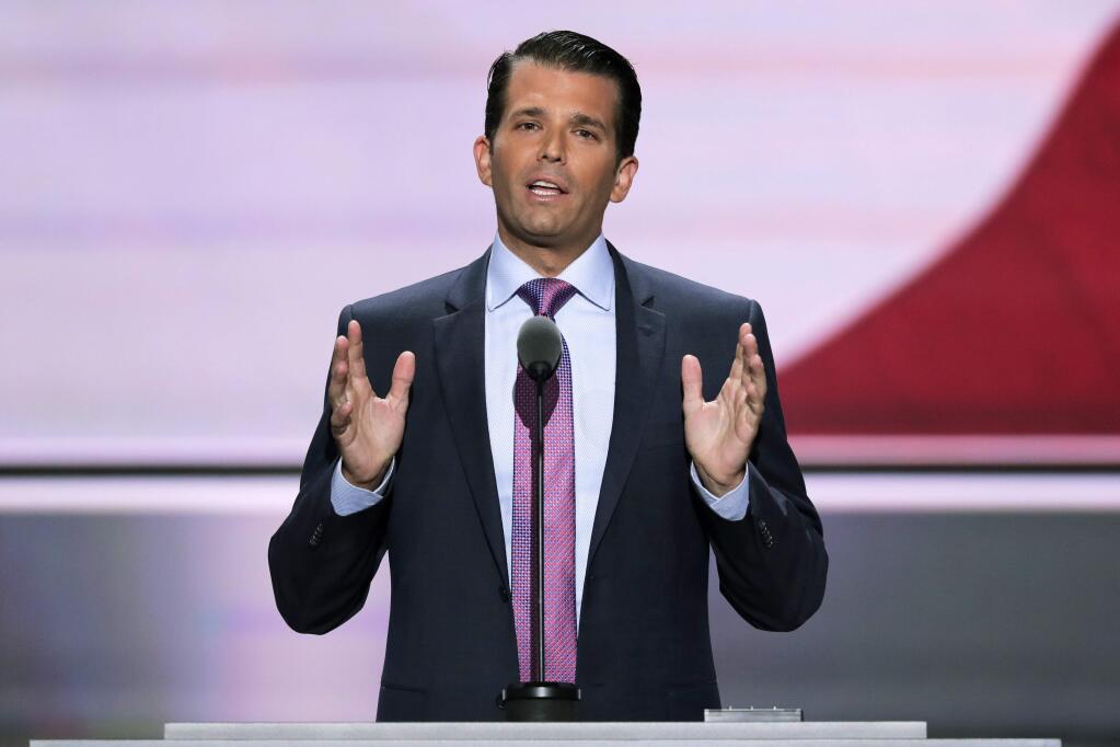 FILE - In this July 19, 2016, file photo, Donald Trump Jr., son of President Donald Trump, speaks at the Republican National Convention in Cleveland. (J. Scott Applewhite/AP)