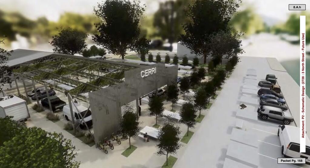 Architectual rendering of a pavilion proposed on North Street in Healdsburg. (TLCD Architecture/City of Healdsburg)