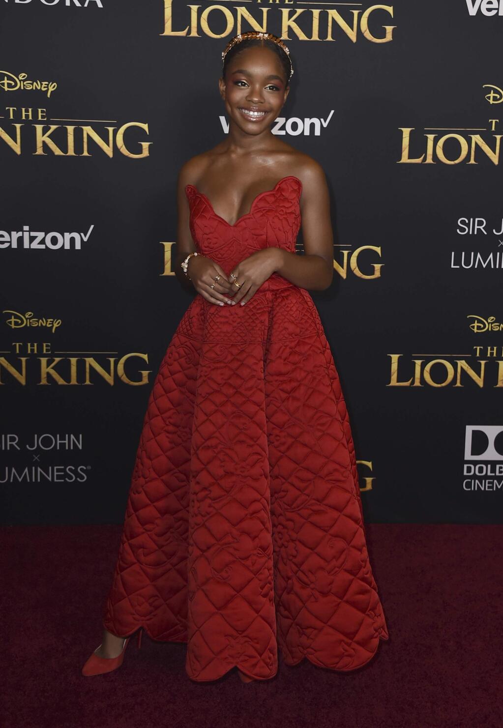 Marsai Martin arrives at the world premiere of 'The Lion King' on Tuesday, July 9, 2019, at the Dolby Theatre in Los Angeles. (Photo by Jordan Strauss/Invision/AP)