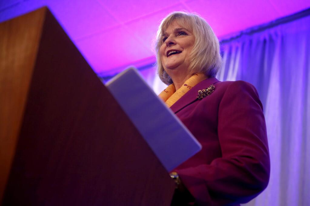 Supervisor Susan Gorin speaks during the annual State of the County conference in Rohnert Park in 2015. (BETH SCHLANKER / The Press Democrat)