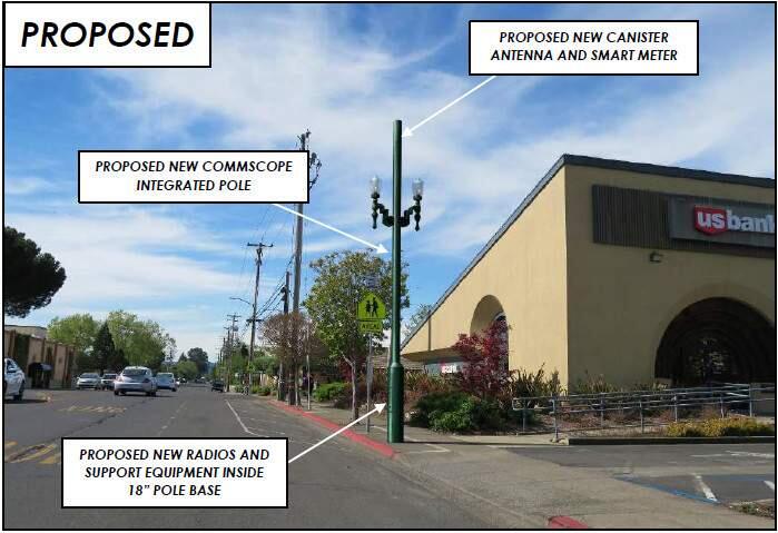 Proposed 4G cell tower that doubles as a street lamp at 531 5th St. W, across from Safeway. This and two other similar antenna are coming before the Planning Commission for approval on Sept. 12, 2019. (CBR Group)