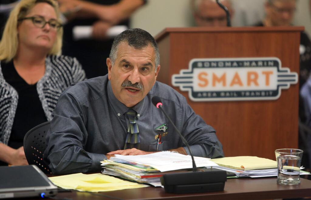 SMART General Manger Farhad Mansourian makes a statement about the recent deaths on the SMART tracks, during a board meeting in Petaluma, Wednesday, July 17, 2019. (Kent Porter / The Press Democrat) 2019