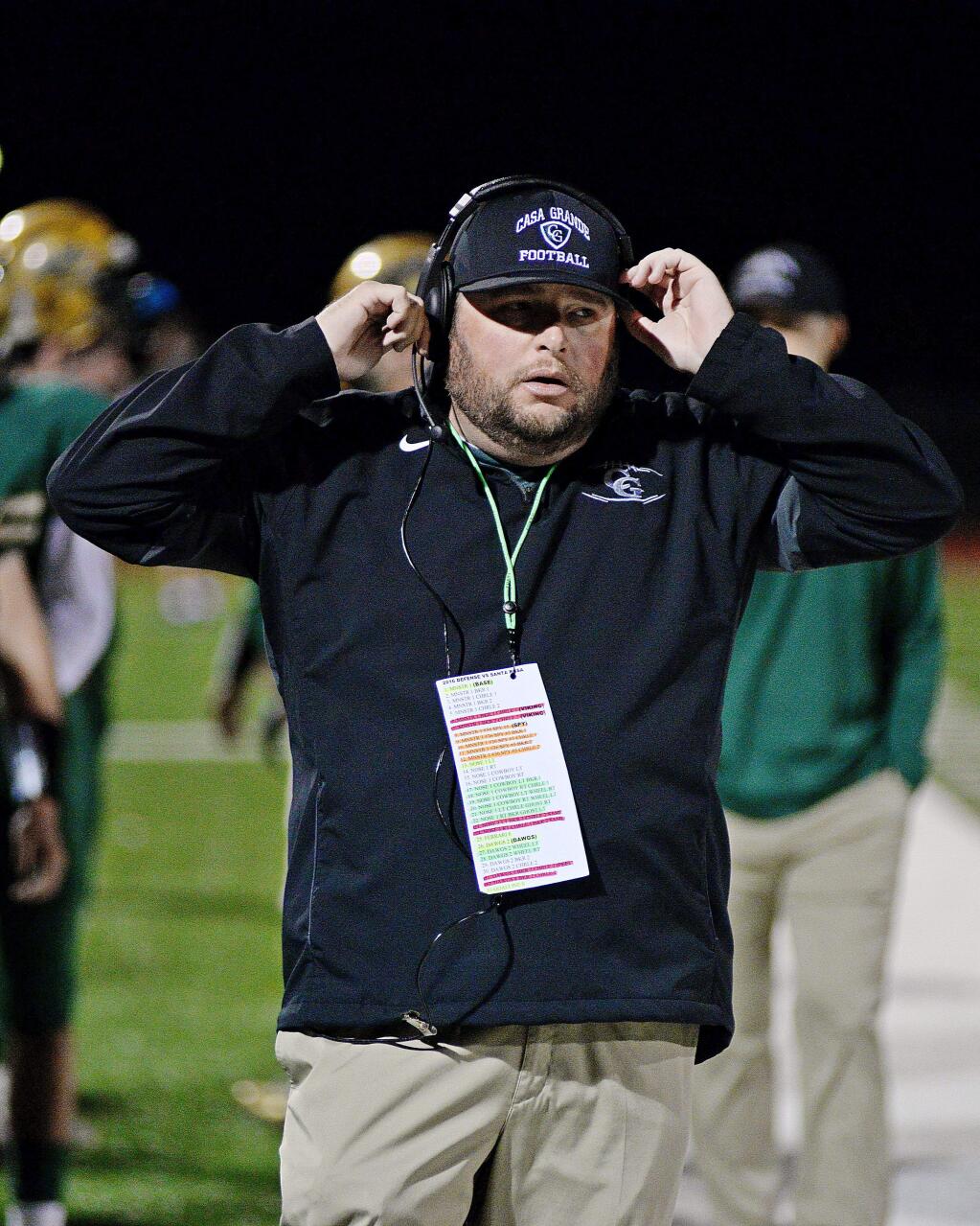 SUMNER FOWLER/FOR THE ARGUS-COURIERCasa Grande High School head football coach Trent Herzog did not have his contract renewed. He was later replaced by Denis Brunk.