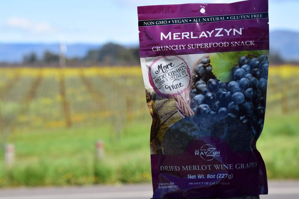 The Wine RayZyn turns varietal wine grapes into crunchy snacks with toasted seeds that add antioxidants. MerlayZin is made from merlot grapes. (James Dunn / North Bay Business Journal, Feb. 26, 2017)