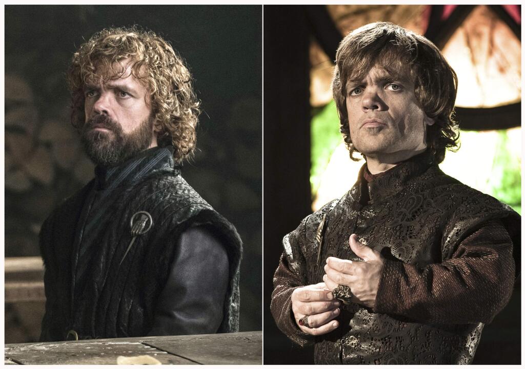This combination photo of images released by HBO shows Peter Dinklage portraying Tyrion Lannister in 'Game of Thrones.' The final episode of the popular series airs on Sunday. (HBO via AP)