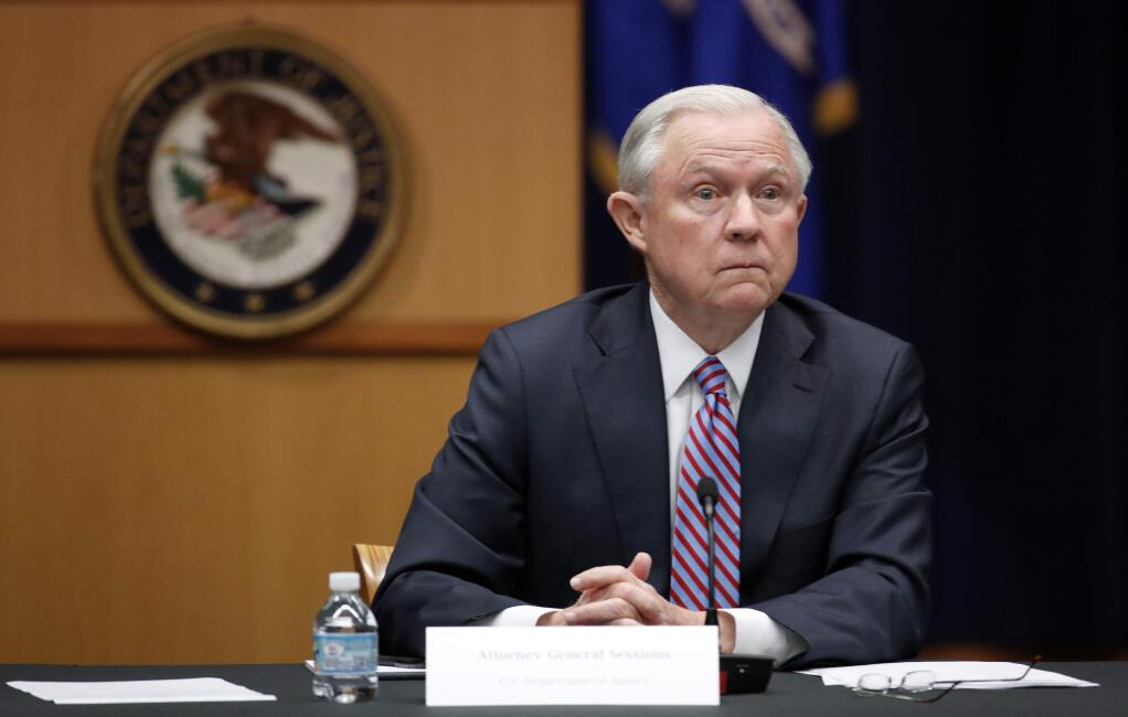 Attorney General Jeff Sessions is seen at the Justice Department directed federal prosecutors to pursue the most serious charges possible against the vast majority of suspects in drug cases. (ALEX BRANDON / Associated Press)