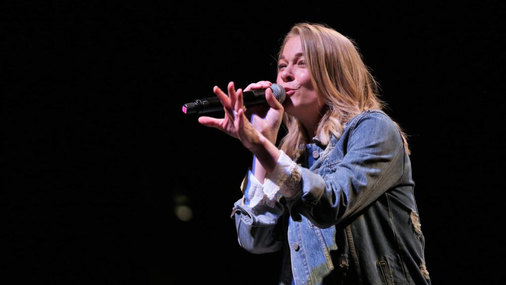 Leann Rimes performing for the North Bay Wildfire benefit concert where Live in the Vineyard artists banded together to raise money for the Redwood Credit Union North Bay Fire Relief effort Friday November 4th at the Jam Cellars Ballroom in Napa. Multi-platinum selling artist Leann Rimes was joined by the All American Rejects, ZZ Ward, OceanPark Standoff, Welshley Arms, Morgan Saint, Alex Gaskarth, Keelan Donovan, and AJR to play a very special unplugged benefit to raise money in support of the North Bay Fires relief efforts. (photo Will Bucquoy).