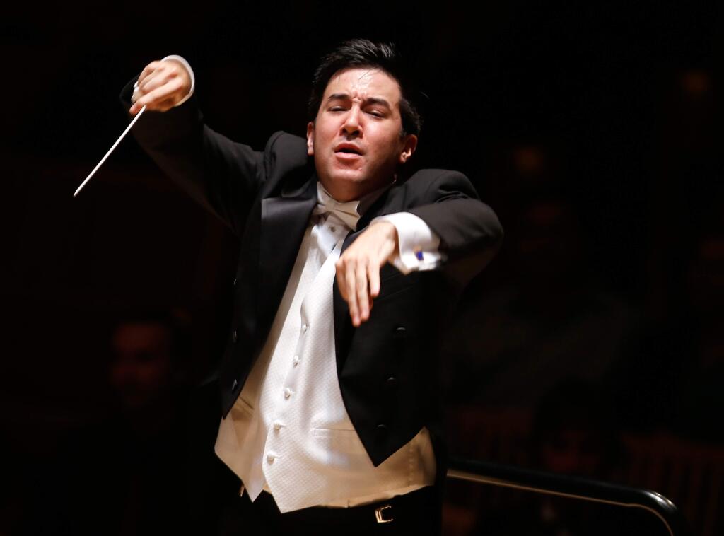 Maestro Francesco Lecce-Chong conducts the Santa Rosa Symphony performing Tchaikovsky's Symphony No. 4 in F minor, Opus 36 at Weill Hall at Sonoma State University's Green Music Center in Rohnert Park, California on Saturday, October 7, 2017. Lecce-Chong is the first of five candidates vying for the role of conductor of the Santa Rosa Symphony. (Alvin Jornada / The Press Democrat)