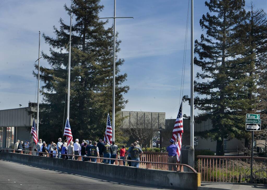 The view from Petaluma Blvd before the new flags were raised at Flag raising ceremony at East Washington St. Bridge March 08, 2015 (JOHN O'HARA/FOR THE ARGUS-COURIE