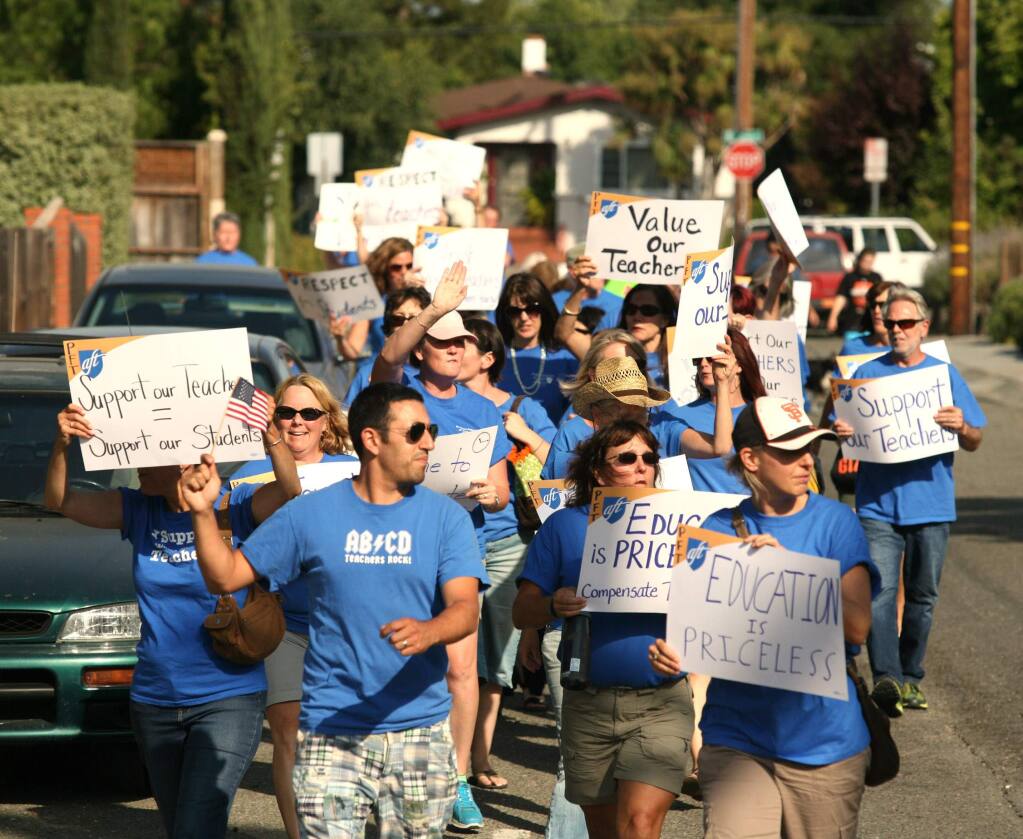 This photo, taken July 15, captured one of many protests held in recent months by the Petaluma City Schools District teachers.