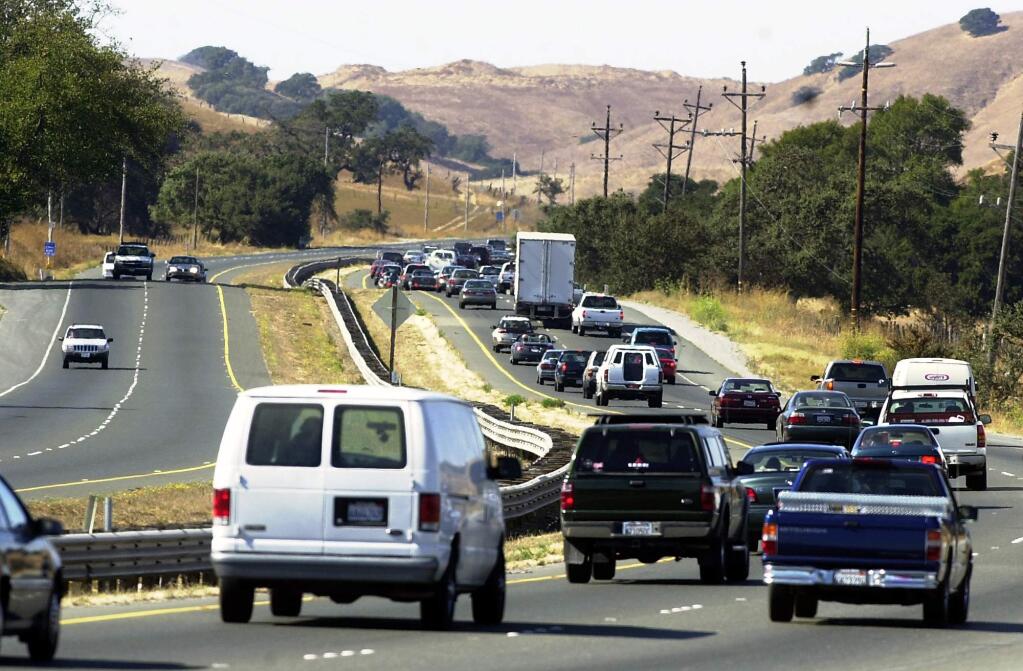 Sonoma and Marin county officials are seeking $15 million in federal funding to add a lane in each direction on Highway 101 through the Novato Narrows.