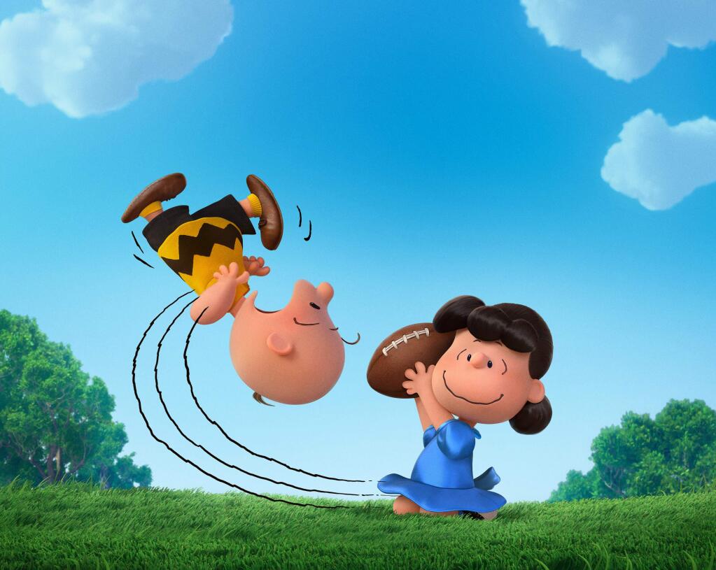 Lucy pulls the football away from Charlie Brown in 'The Peanuts Movie.' (Twentieth Century Fox)