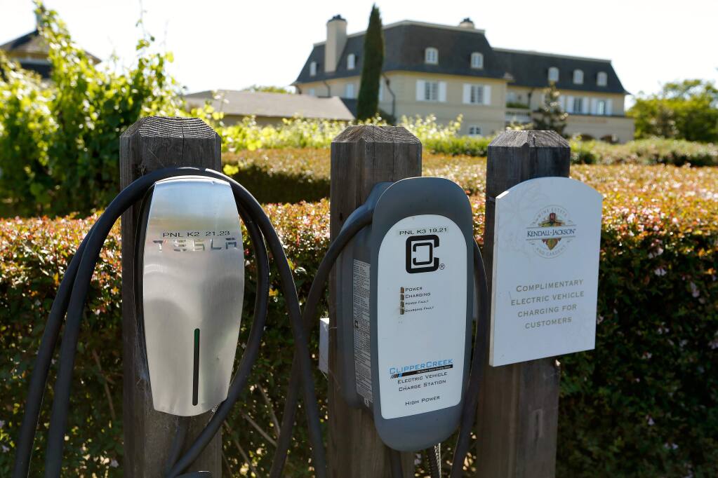 The complimentary electric vehicle charging station for customers at Kendall-Jackson Wine Estate and Gardens in Santa Rosa, California, on Wednesday, May 31, 2017. (Alvin Jornada / The Press Democrat)