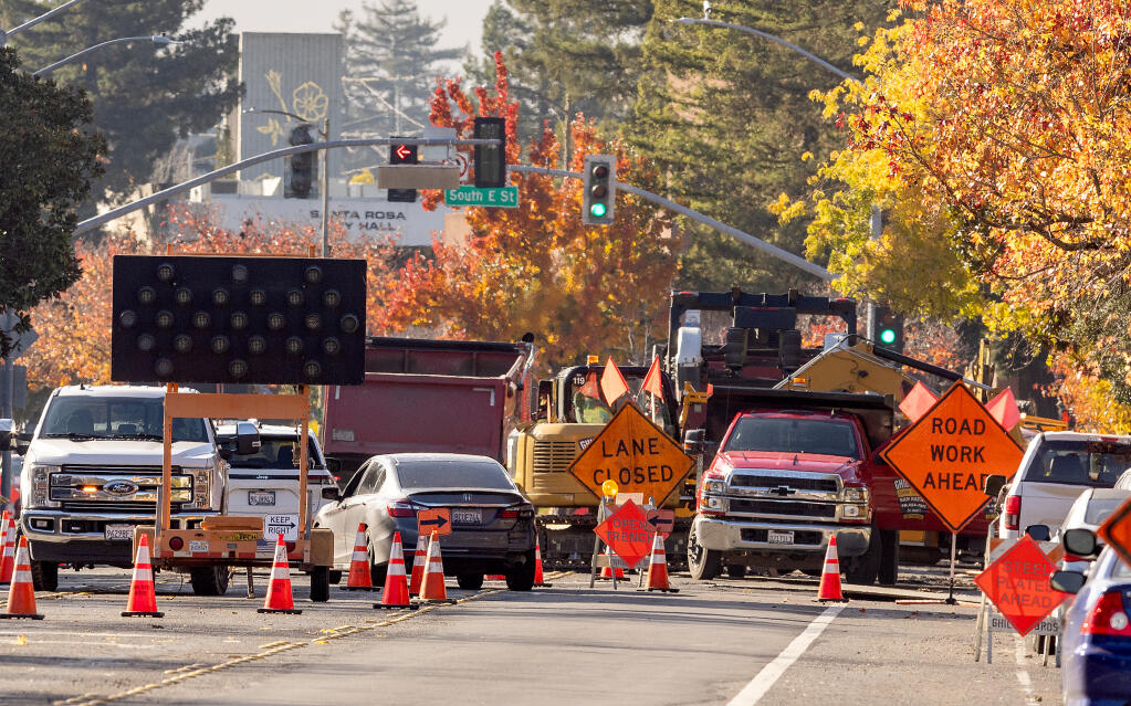 Sonoma Avenue between E Street and Bobelaine Drive in Santa Rosa will be reworked for the first time in 30 years. Photo taken Tuesday, Dec. 12, 2023. (John Burgess / The Press Democrat file)