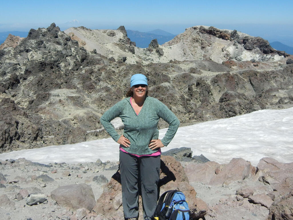Tracy Salcedo on the summit of Mount Lassen, in 2012. Her guidebook 'Hiking Lassen Volcanic National Park' won a National Outdoor Book Award in 2020. (Submitted)