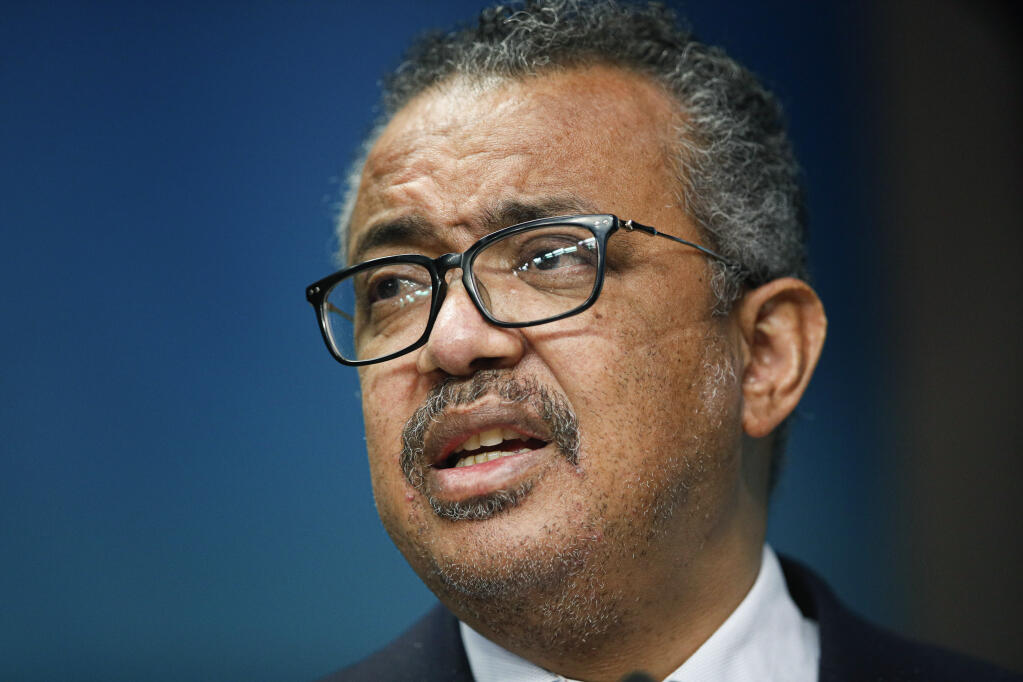 FILE - The head of the World Health Organization, Tedros Adhanom Ghebreyesus speaks during a media conference at an EU Africa summit in Brussels on Feb. 18, 2022. A woman victimized by a World Health Organization doctor during a recent Ebola outbreak in Congo said she is shocked that no senior officials were punished for the sexual abuse and exploitation claims affecting dozens of women in the conflict-ridden country. Anifa, a young Congolese woman who worked at an Ebola treatment center in Beni during the outbreak, said she could not understand WHO’s seeming excusal of misconduct.  (Johanna Geron/Pool Photo via AP, File)