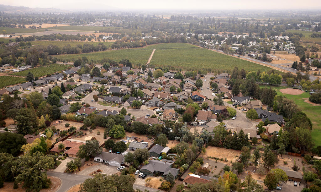 Subdivisions off East Shiloh Road across the road and to the north of 68 acres of vineyard land. The Koi Nation of Sonoma County have put forth plans to build a resort casino at the site of the vineyard, Wednesday, Sept. 15, 2021. (Kent Porter / The Press Democrat)