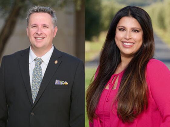 Napa Valley’s Opus One winery hires Chris Blanchard, left, as Northwest regional sales manager and Sriti Fusillo as Southwest regional sales manager. (courtesy of Opus One)