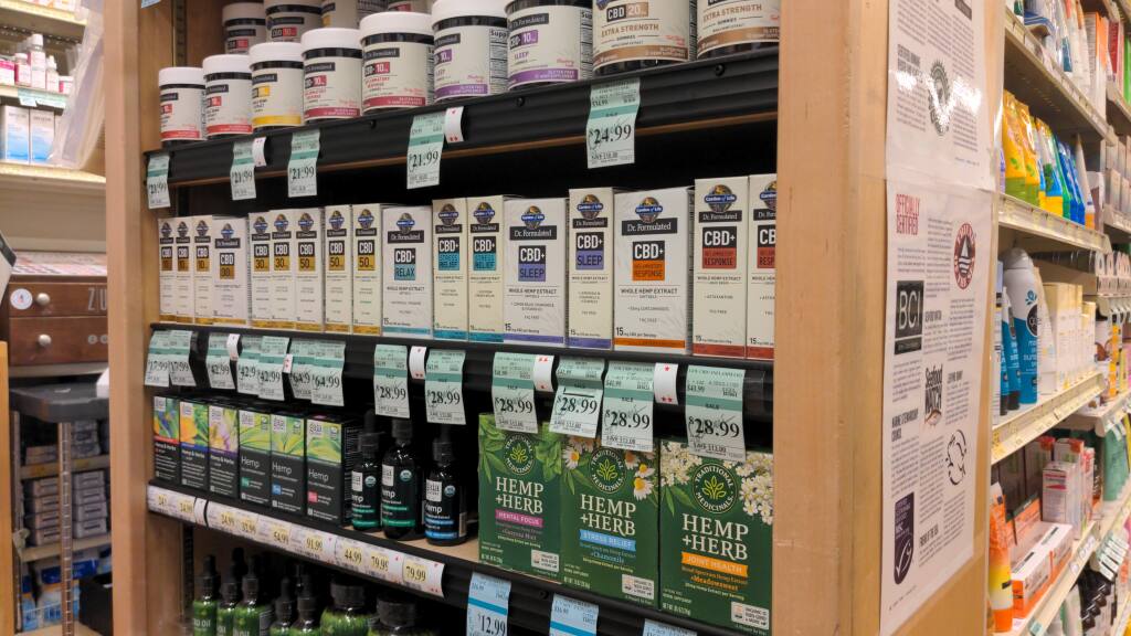 Oliver’s Market sells hemp-derived CBD products as shown at the Stony Point Road store in Santa Rosa. Photo courtesy of Oliver’s Market