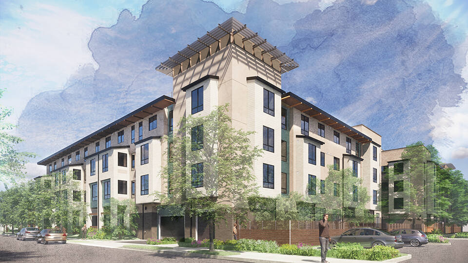 A rendering of Burbank Housing's Caritas Homes located just north of the Catholic Charities Caritas Center (Renderings provided by Burbank Housing)