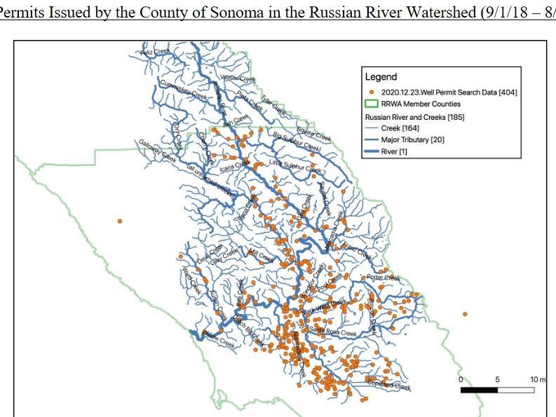 Well permits issued in the Russian River watershed between Sept. 1, 2018 and August 21, 2020, according to the California Coastkeeper and records from the County of Sonoma. (California Coastkeeper)