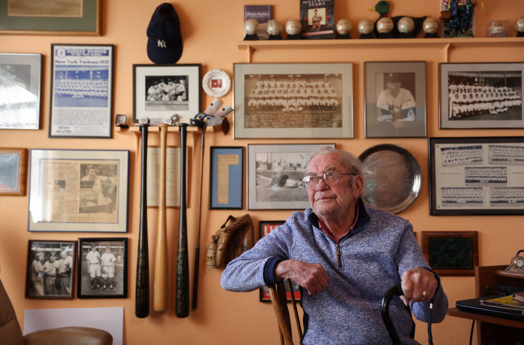Art Schallock, 98, played five seasons with the New York Yankees from 1951-55. Photo taken in Sonoma, Friday, Feb. 17, 2023. (Christopher Chung / The Press Democrat)