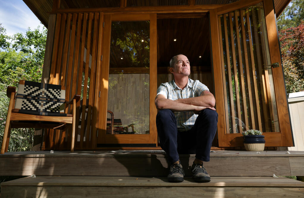 Olin Cohan is the co-founder of Masaya Homes, which designs and builds prefabricated home offices, studios, and accessory dwelling units, from trees grown on reforested cattle pastureland in Nicaragua. Portrait taken in Sebastopol on Thursday, June 2, 2022. (Christopher Chung/The Press Democrat)