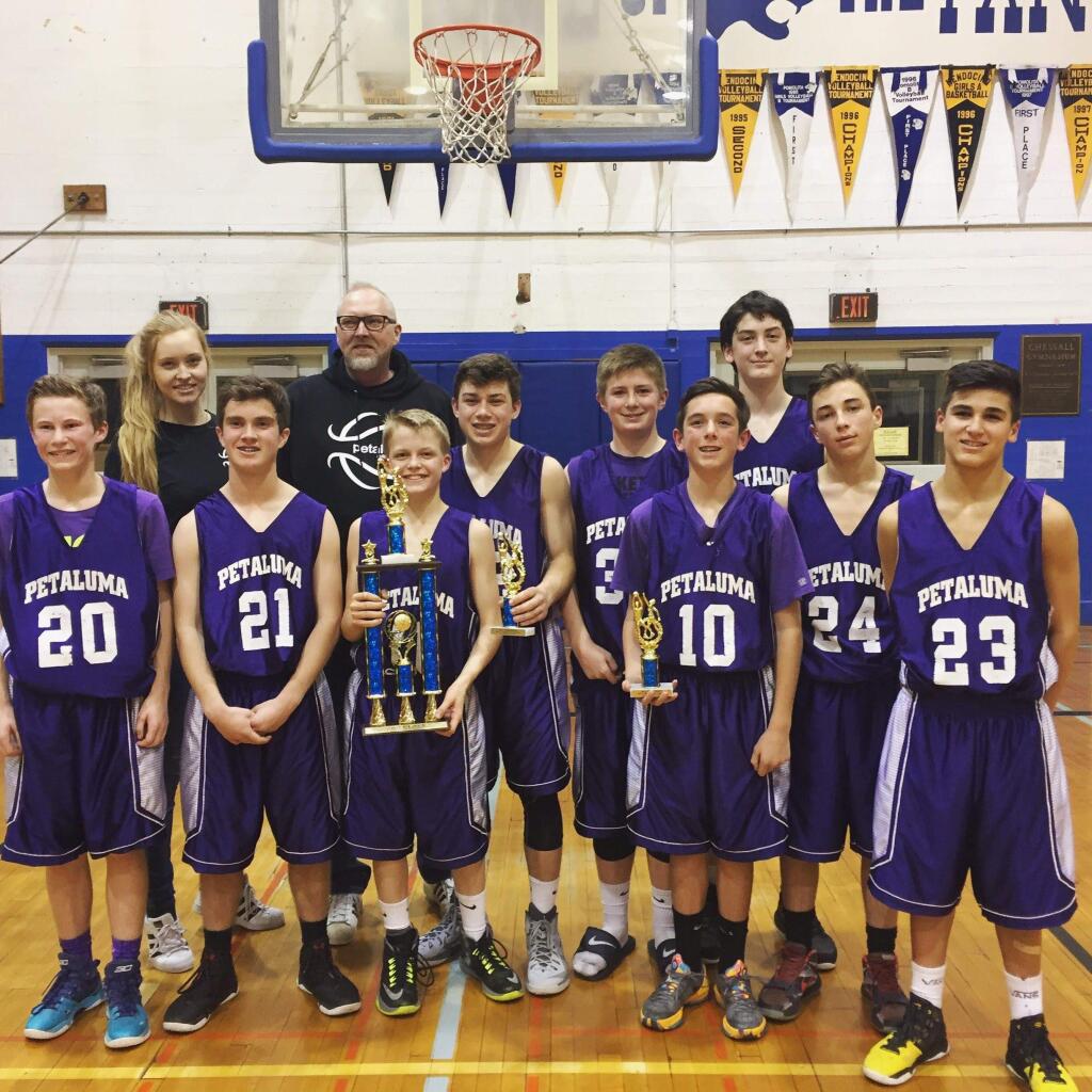 SUBMITTED PHOTOThe Petaluma Junior High School eigith-grade basketball team finished with a flourish winning four of its last five games and finishing second in the Pomolito Classic Tournament in Ukiah.