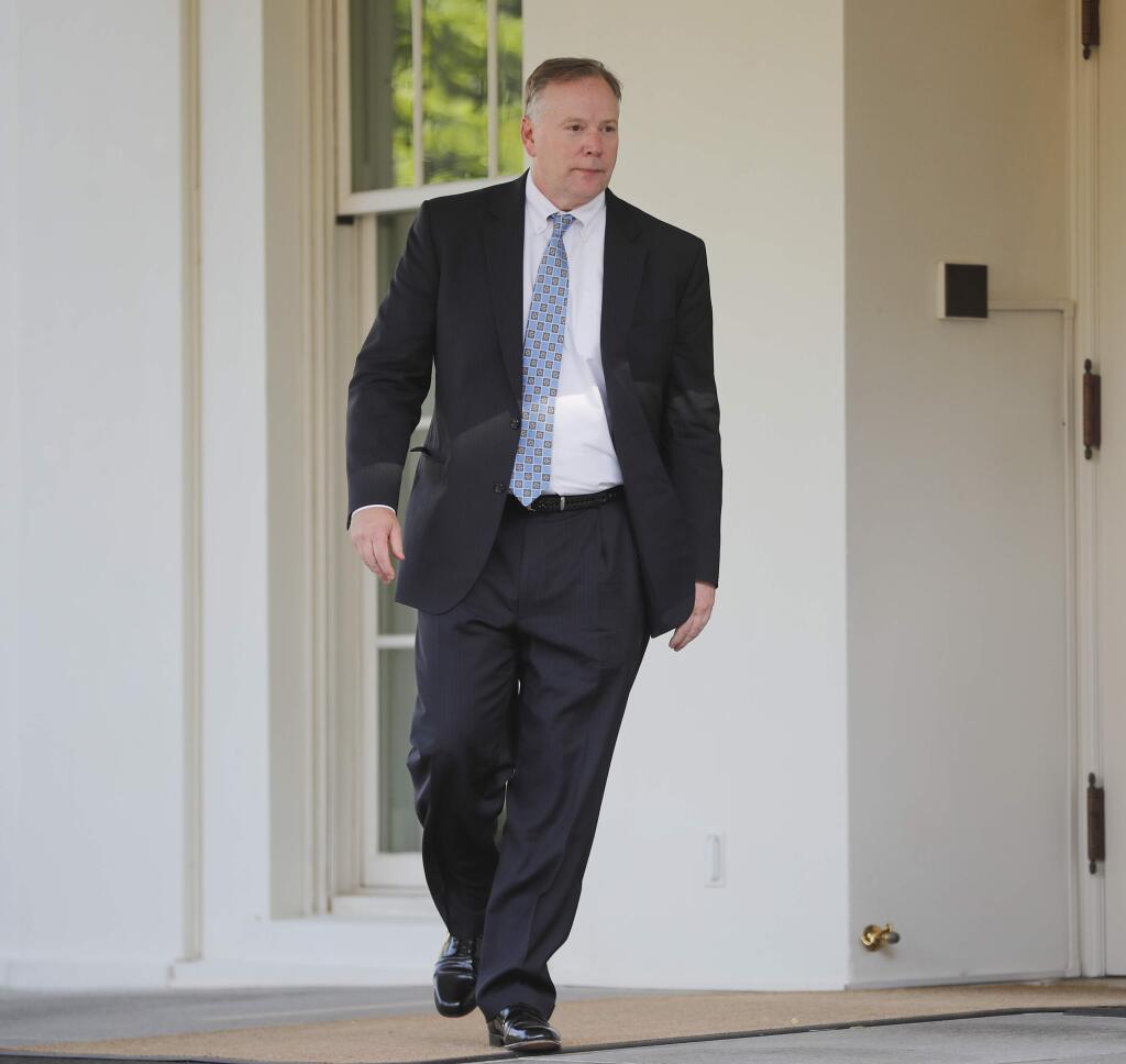 Richard McFeely, a former top FBI official, leaves the West Wing of the White House in Washington, Wednesday, May 17, 2017. The White House says President Donald Trump was to interview four potential candidates to lead the FBI. (AP Photo/Pablo Martinez Monsivais)